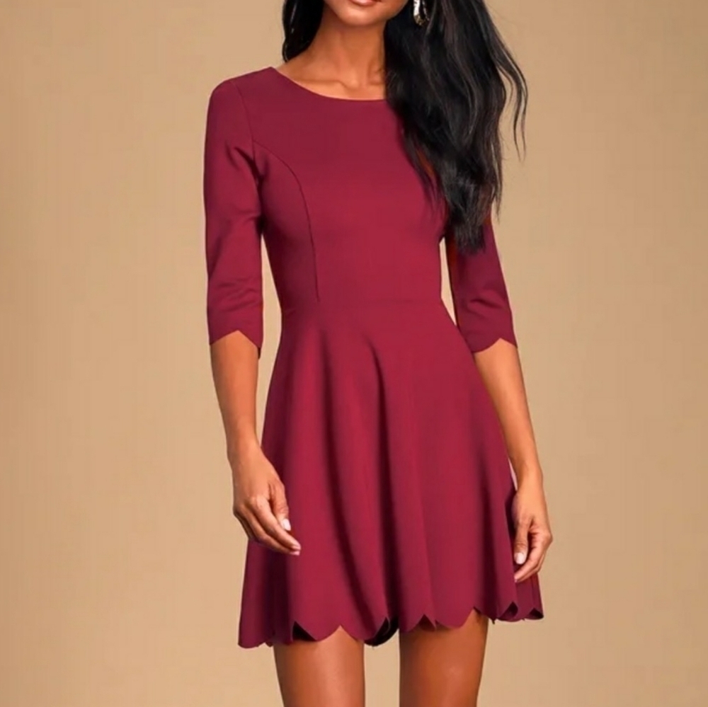 LULUS Cumulonimbus Clouds Skater Dress burgundy NWT